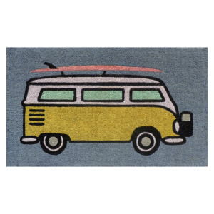 Natural coir doormat with a printed yellow Kombi van design